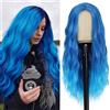 hairjoy Parrucche sintetiche blu ondulate lunghe per le donne Parte centrale Parrucca blu Ombre Parrucche in fibra resistente al calore da 26 pollici per l'uso quotidiano nelle feste