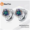 NeeTim 0.5ct 1ct Arcobaleno Colore Moissanite Orecchini a bottone per le donne S925 Argento Nero Blu Rosa Lab Diamante Orecchino a bottone da sposa