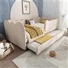NONE Divano letto moderno imbottito 90x190 cm, con letto estraibile 90x190 cm, letto per bambini con reticolo, lino, beige, senza materasso