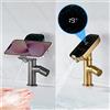 WJNMONE Rubinetti da bagno moderni di lusso Rubinetti per lavabo in rame massiccio montati su piano Miscelatore acqua calda fredda Rubinetto per lavabo con display a LED intelligente Rubinetto del lavandino