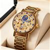 NONE Orologio Meccanico Automatico da Uomo Nero e Giallo Stile Vintage con Diamanti Blu e Incisioni Raffinate di Sole e Luna, con Tourbillon
