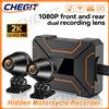 WDSZKMYF Videocamera DVR per Moto a Doppia Lente 2K/1080P, Impermeabile, Nascosta, Anteriore e Posteriore, Angolo Ampio 140°, Registrazione Video, DashCam WiFi per Motociclette