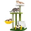COSTWAY Albero Tiragraffi per Gatti a Tema Calcio con Altezza 100 cm | Torre per Gatti con 2 Piattaforme, Pali e Pallone da Calcio in Sisal, Amaca Morbida e Porta Piccola, per Soggiorno e Camera