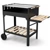 EGLEMTEK Barbecue A Carbone Con Griglia Regolabile In Altezza Ripiano Laterale E Inferiore Struttura In Acciaio Con Ruote Per Grigliate In Giardino Terrazza E Outdoor Cooking 122 x 53 x 100 Cm Nero