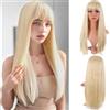 Wenweo Parrucca da donna bionda lunga frangia piatta - look naturale per Halloween, carnevale, cosplay e feste | fino alla vita | elegante parrucca per tutti i giorni e costumi