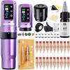 Dragonhawk Atom2 Pro Macchina Per Tatuaggi Set, Corsa Regolabile 2,4-4,2 mm | Senza Fili, 2pcs Batterias 2000 mAh, Aghi Da Tatuaggio Inclusi, Linee E Ombreggiatura Per Principianti Rosa