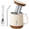 Daelesr Tazza Termica Caffè 470ml in Acciaio Inox 304, Antigoccia, Marrone | Bicchiere Termico da Viaggio con Coperchio 3 in 1, Scomparto Segreto, Mug Termica per Bevande Calde, Fredde, Ufficio, Sport