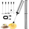 Poeloisy Montalatte elettrico ricaricabile, con 5 testine, 2 velocità | Montalatte elettrico in acciaio inox, portatile, per caffè, latte, uova, cappuccino, matcha, panna, frusta elettrica USB