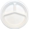 Thali Outlet - 125 x Round 25,4 cm bianco 3 vano sezione Strong piatti di carta biodegradabile Bagassa monouso cena piastra laterale - 25 cm diametro