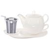 Buchensee Tea for One con colino Lena 500 ml in porcellana Crystal Bone China in bianco cremoso con teiera + tazza da tè + sottobicchiere con ripiano