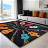 Generic 120 x 180 cm Tappeto Lavabile in Lavatrice Moderno Rock Strumenti Chitarra Tappeto Antiscivolo Sicuro in Flanella Ultrasoffice per Cameretta, Salotto e Bagno - Facile da Pulire, Pelo Corto, Nero