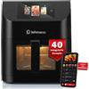 LEHMANN Friggitrice ad Aria 8L, Air Fryer XXL con 40 Ricette Integrate, 11 Programmi, Cestello Doppia Zona Flessibile, Finestra Visualizzazione, 80-200 °C, Smart App Wifi, Rivestimento Antiaderente