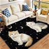 Generic Tappeto per bambini con gatto mistico e stelle, antiscivolo, nero, lavabile, 60 x 120 cm