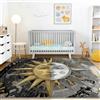 Generic Tappeto per ragazzi e adolescenti, motivo sole mistico e geometrico, per la cameretta dei bambini, antiscivolo, adatto per camera da letto, 60 x 120 cm, nero