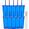 Yisituo Bicchieri di plastica riutilizzabili da 710 ml, confezione da 10 tazze fredde con coperchio e cannuccia, bicchieri da viaggio per adulti, feste e spiaggia, riunioni in piscina (10, blu