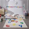 Wecon Home Tappeto bambini Countdown - Colorato & effetto alto-basso - In lana vergine - Taftato & certificato OEKO-TEX + GoodWeave - Morbido & facile da pulire per camerette (110 x 170 cm, beige)