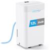 PIAZCEW Deumidificatore Casa 12L/24h, Deumidificatore Portatile Silenzioso per Ambienti Fino a 100 m³, 3 Modalità, Timer 24H, Deumidificazione Automatica Smart