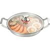 TiryyDrela Padella in acciaio inox martellato titanio 32 Cm, Padella a tre strati induzione, senza rivestimento antiaderente naturale, friggere saltare stufare a vapore, coperchio vetro 2 maniglie