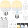 JIZZU 2Pz Lampadina LED E27 Ricaricabile USB con Telecomando e Timer, Dimmerabile | Lampadina a Batteria 5W 2500mAh, 3 Temperature Colore Lampada Notte Magnetica per Casa Campeggio o Illuminazione di Emergenza