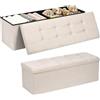 NK Pouf Panca Contenitore Pieghevole 110x38x38cm Beige - Baule 300kg | Cassapanca otomana con divisorio removibile e seduta imbottita. MDF E0 e tessuto testato per ingresso o soggiorno.