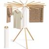 SONGMICS Bunji Stendibiancheria, Stendino Verticale, Pieghevole, Naturale | Risparmia Spazio, Girevole, Estensibile, Lavanderia Balcone, 16 Bracci in Legno, LLR530YW01