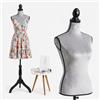 Relaxdays Manichino da sarta femminile, tg. 36/38, grigio chiaro/nero | regolabile 130-167 cm, velluto, base in legno