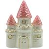 Dekohelden24 Salvadanaio a forma di castello delle principesse, salvadanaio per bambini, a forma di castello delle principesse, decorazione con funzione salvadanaio in ceramica in bianco e rosa, 15 x 7 x 18 cm