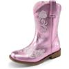 DREAM PAIRS Stivali da cowboy floreali per ragazze | Fascino ricamato vintage, piedi quadrati in crescita, soletta imbottita Comfort, passanti pull-on indipendenti