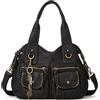 Fashion Modern WORLDLYDA Worldlyda - Borsa a tracolla da donna, in tela, multi tasca, stile casual, con manico superiore e ricamo etnico