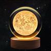 Flexzion Luce notturna 3D a forma di luna con sfera di cristallo, luce LED ologramma in vetro con base in legno massello, alimentata tramite USB, con luminosità regolabile, per decorazione domestica,