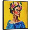 OnlyWow© Tela Con Cornice Nera Canvas Stampe Quadri Moderni Parete Poster | 50x50 cm Elegante Dipinti Bellissimi Wall Decori Stanza Ufficio Quadri Da Design Frida Kahlo - Donna - Giallo - Blu