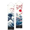 PLIGREAT Confezione da 2 arazzi giapponesi in formato verticale, con fiori di ciliegio e onde di mare, decorato con nappe, per camera da letto, soggiorno, bagno