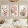 Uixxducc Set di 3 poster bohémien, astratti, rosa e beige, quadri da parete moderni, motivo piante botaniche, senza cornice, decorazione scandinava, per soggiorno, camera da letto (40 x 50 cm, A)