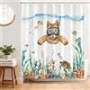 BREASOME Tenda Doccia Antimuffa Gatto Divertente 180 x 180 cm Tenda da Doccia Gatto Immersioni Nuoto Tende Vasca da Bagno Impermeabile Lavabile Tessuto in Poliestere con 12 Ganci