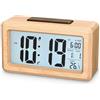 Exyvox Sveglia digitale, sveglia in legno con ampio display, Sveglia da comodino con modulo sensore, orologio digitale con moduli snooze, visualizzazione di 12/24 ore, data, temperatura,
