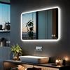 MIQU Specchio da bagno a LED con illuminazione 100 x 60 cm, specchio da bagno grande con touch, dimmerabile, caldo/bianco, senza appannamento, per bagno, WC, corridoio, rettangolo