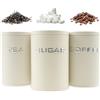 SUPPUIMNT 3 contenitori per tè, caffè, zucchero, in metallo, con coperchio ermetico, piano di lavoro, per caffè rotondo con coperchio per fagioli, spezie, cereali, cucina (bianco)