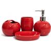 Joygoodta Accessori da bagno rossi da 4 pezzi, set di accessori da bagno moderni in ceramica include dispenser di sapone, portaspazzolino, bicchiere e portasapone per casa appartamento, portaspazzoli