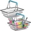 OCEANO Set 2 Mini Cestini Spesa in Metallo con Manici Cestello Portaoggetti Multiuso Organizer da Scrivania Porta Trucchi Cestino Snack Svuotatasche Organizzatore Portaminuteria 15x10x5.5cm