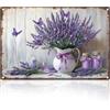 DOODLREAM Decorazione da parete retrò con fiori di lavanda, in metallo, 20 x 30 cm, bouquet primaverile, vintage, poster artistico da parete per casa, caffè, camera, bagno, cortile, giardino, serra