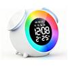 PORFOYO Sveglia per bambini, sveglia luminosa, sveglia digitale per bambini con luce notturna, allenatore del sonno per ragazzi e ragazze con doppio allarme, snooze e timer, luce cambia colore, camera