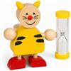 MIJOMA Portaspazzolino in legno con clessidra per bambini - divertenti figure di animali, ca. 8 x 8,5 cm - lavarsi i denti giocoso, timer 3 minuti, educativo e decorativo (giallo tigro)