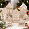 KIKVTER Decorazioni Natalizie Legno, 7 Pezzi Addobbi Natalizi Casette Natalizie, Casette Natalizie Luminose, Casetta Natalizia, Casetta di Natale per La Casa, Decorazioni Tavola Natale, Invernali