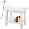 COSTWAY Sgabello da Doccia in HDPE, Portata 150 kg, 55,5 x 31,5 x 45 cm | Sgabello da Bagno Impermeabile con Maniglie, Ripiano Portaoggetti e Supporto per Soffione, Sedia da Doccia per Bagno e Vasca