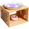 Behogan Lampada Profumata In Ceramica E Bambù Per Oli Essenziali E Aromaterapia, Diffusore Di Cera Profumata Con Porta Lumini, 12 X 12 X 9 Cm, Colore Viola