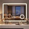 COSTWAY Specchio Bagno da Parete con Luce LED e Lente d'Ingrandimento 3X | 80 x 60 cm Specchio da Trucco Illuminato con 3 Colori Dimmerabili, Funzione Memoria e Antiappannamento, Interruttori Touch