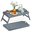 Relaxdays Vassoio per Colazione a Letto, Set da 2, Tavolino con Gambe Richiudibili, Bambù HLP: 24 x 60 x 30 cm, Grigio