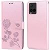 RankOne Custodia Portafoglio in Pelle per vivo Y21 4G / vivo Y21s / vivo Y33s 4G (6.51 Inches), con Porta Carte Motivo Rosa Design Cover Folio Flip Case - Oro Rosa