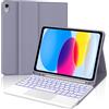 FOGARI Per iPad A16 11/10 Generazione 2025/2022 11/10.9 Pollici Cover Tastiera | Custodia Tastiera Bluetooth Rimovibile con Retroilluminazione 7 colori e Touchpad, Keyboard Wireless Portatile, Viola