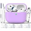 RFUNGUANGO Custodia compatibile con AirPods Pro 2 (2023/2022/2019), Custodia protettiva in silicone morbido per AirPod Pro (cavo USB-C/Lightning) con kit di pulizia e auricolari, viola chiaro